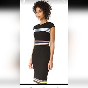 Diane Von Furstenberg Black Knit Sheath Dress with Multicolor Stripes